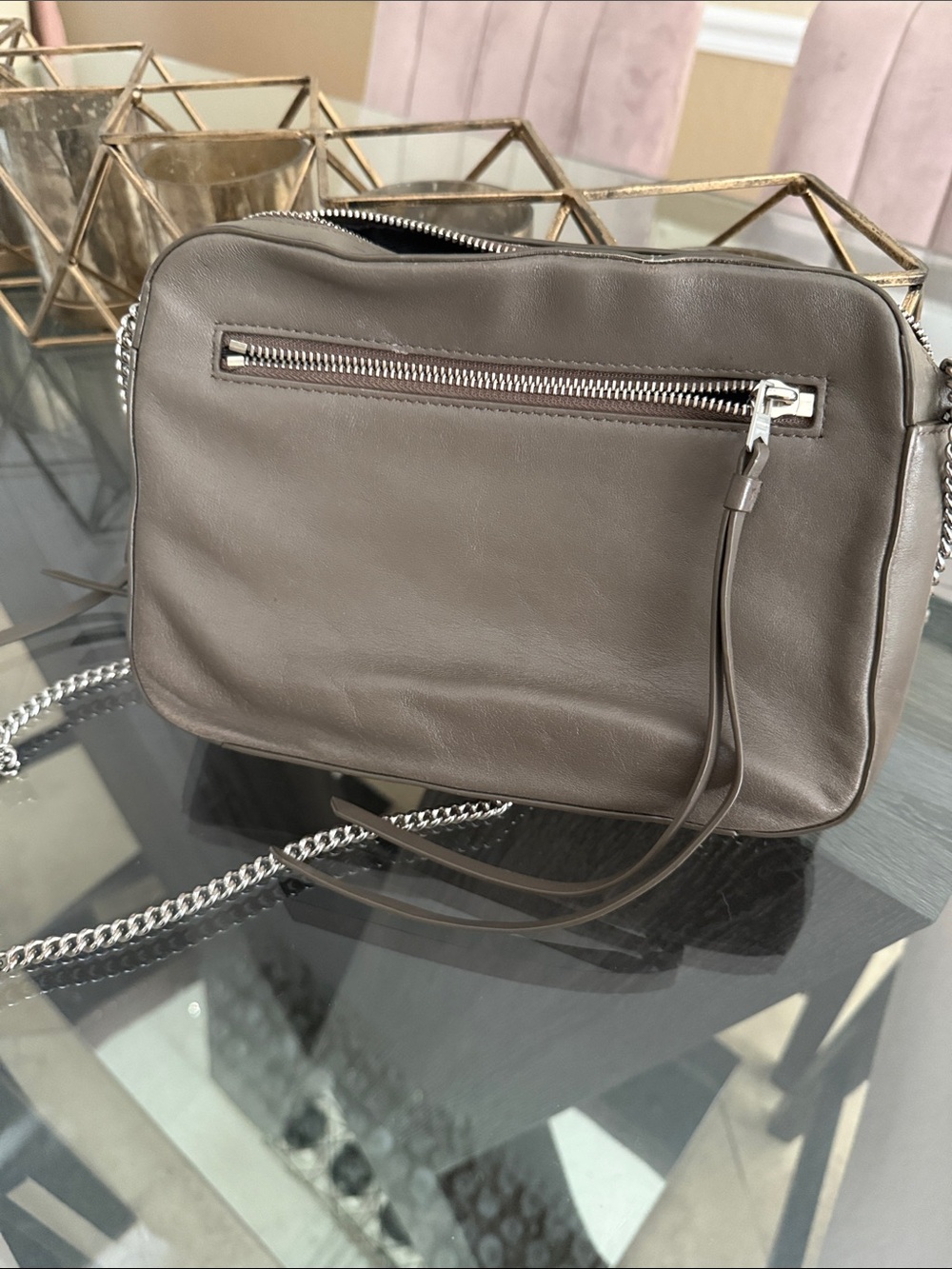 All Saints Leather Chain-Shoulder Crossbody Bag in Dark Greige Taupe - Picture 8 of 9